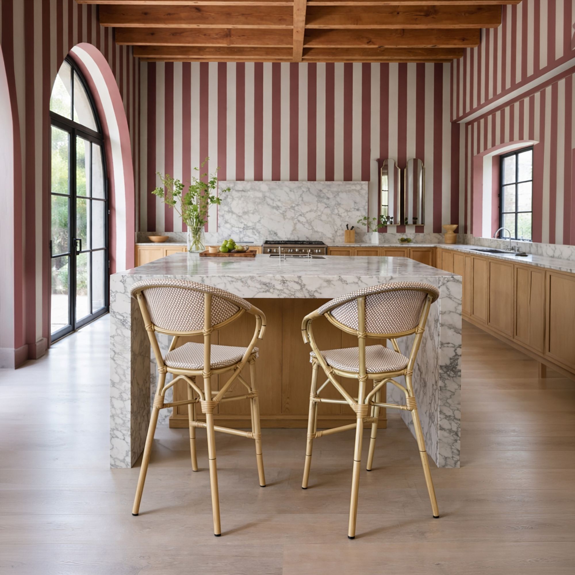 Lot de 2 fauteuils de bar en aluminium et effet rotin beige AMALFI