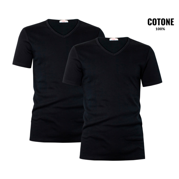 2 Maglie Termiche da Uomo a Manica Corta Scollo V 100% Cotone Liabel Art. 2855-53