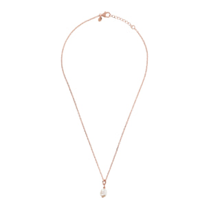 PERLAVIVA - Collana in Argento 925 placcato Oro Rosa 18Kt con Perla Ovale Bianca d'Acqua Dolce 8x10mm