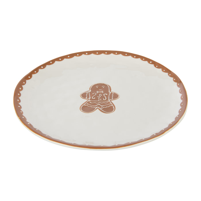 J-Line assiette Cookie Ronde Dolomie - céramique - brun/blanc