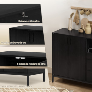 Aparador de 3 Puertas, Aparador de Salón con 3 Cajones, Estantes Ajustables, para Cocina, Entrada, Comedor, Dormitorio, Negro, 143,5x40x90 cm