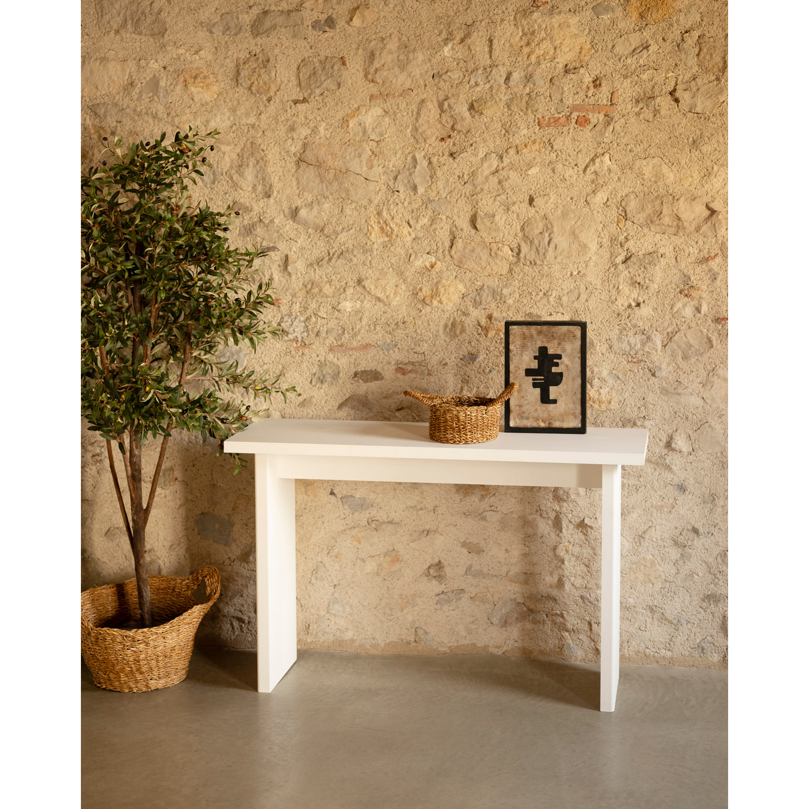 Console en bois massif ton blanc de 120x80cm Hauteur: 35 Longueur: 120 Largeur: 80
