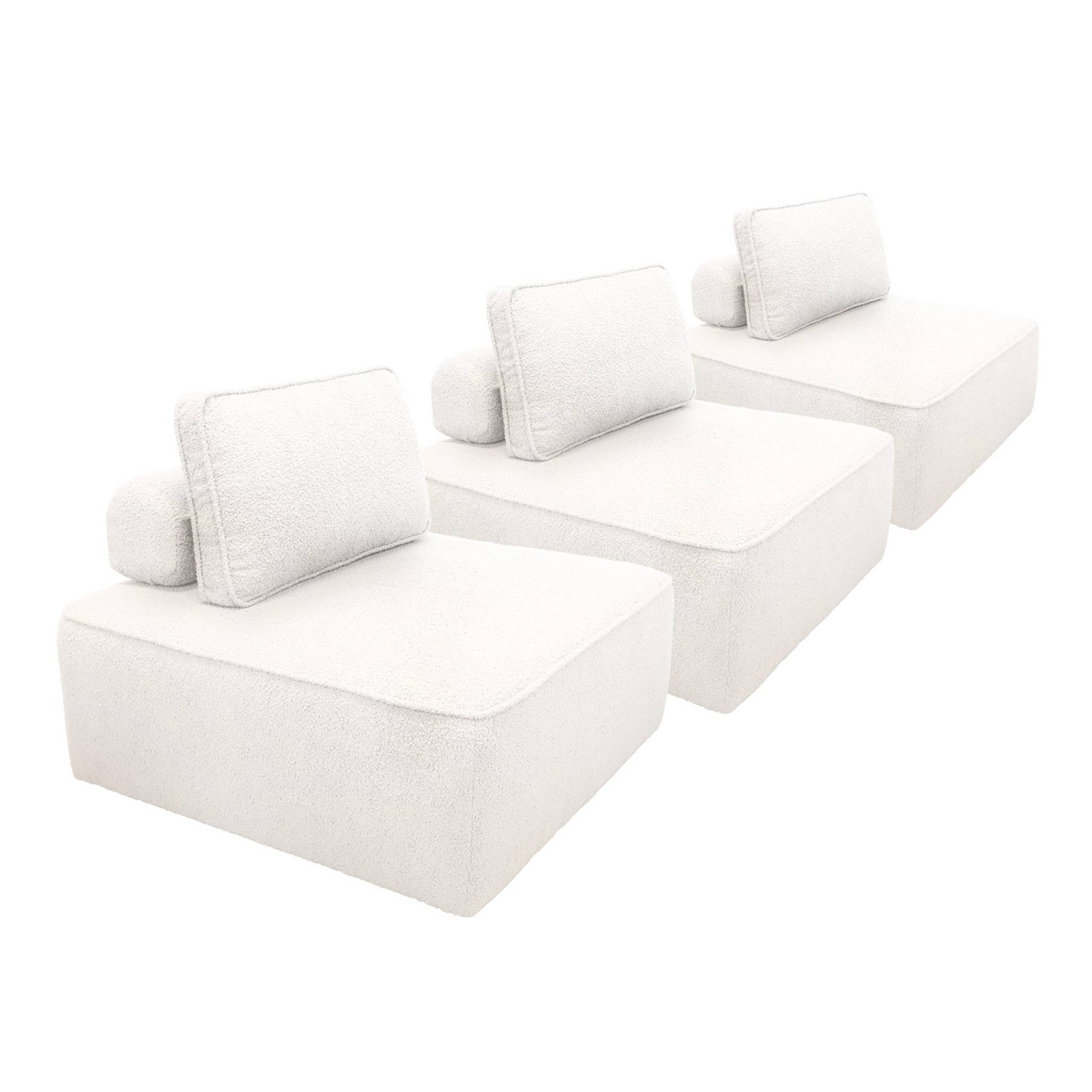 Lot de 3 chauffeuses pour canapé modulable tissu bouclette crème 1 place Bao. L 90 x P 90 x H 74cm
