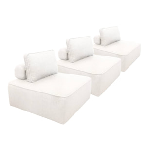 Lot de 3 chauffeuses pour canapé modulable tissu bouclette crème 1 place Bao. L 90 x P 90 x H 74cm