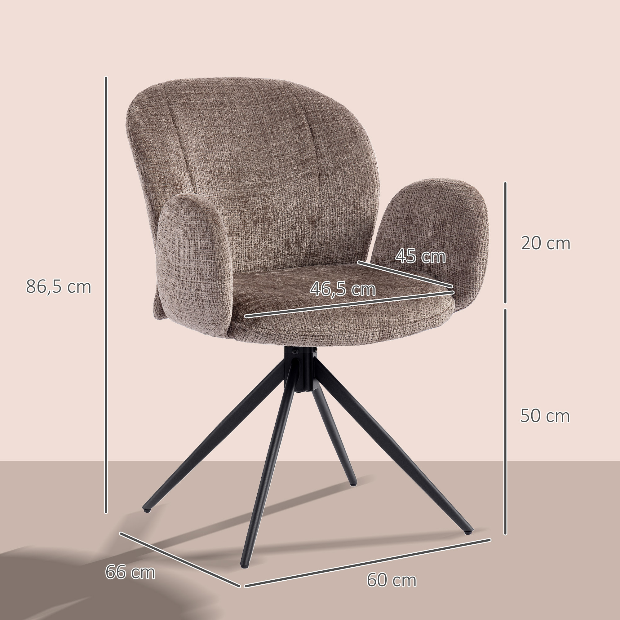 Chaise de bureau ergonomique pivotante à retour auto dossier enveloppant accoudoirs courbés tissu marron