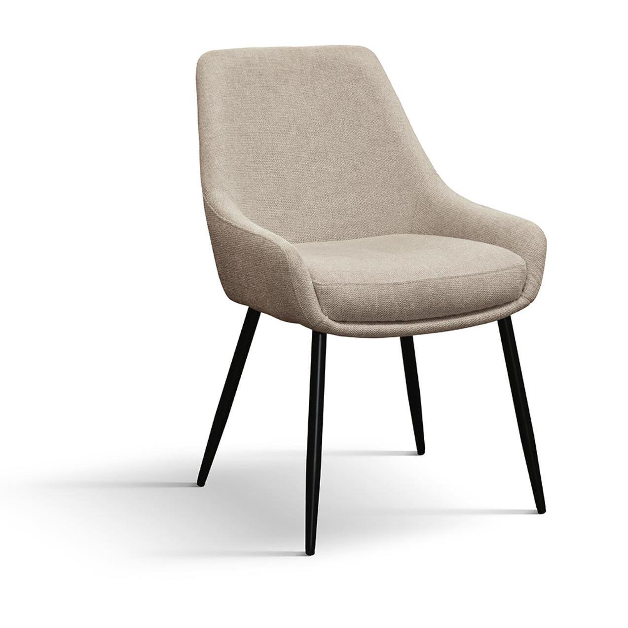 Set di 4 sedie TALLINN in tessuto beige e gambe in metallo nero opaco, con braccioli