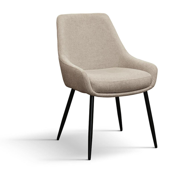 Set di 4 sedie TALLINN in tessuto beige e gambe in metallo nero opaco, con braccioli