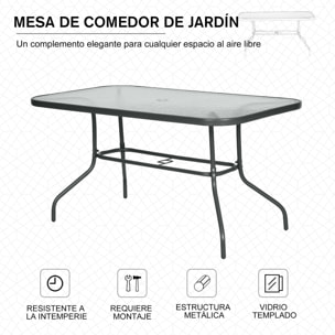 Mesa de Jardín Exterior Rectangular de Metal Orificio para Sombrilla 140x80x70cm