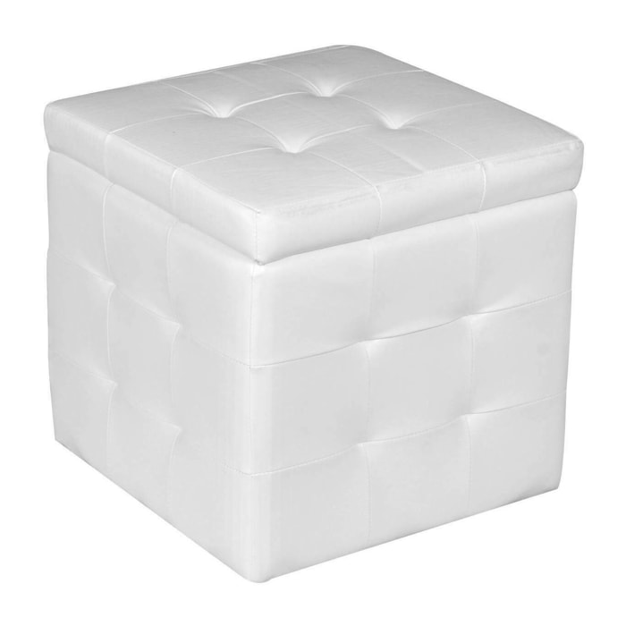 Pouf- contenitore in ecopelle, colore bianco, cm 45 x 47 x 45