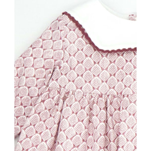 Vestido hojas malva con cuello blanco