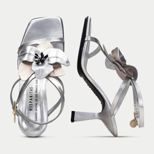 Sandalia Tacon Goya Plata 8 cm