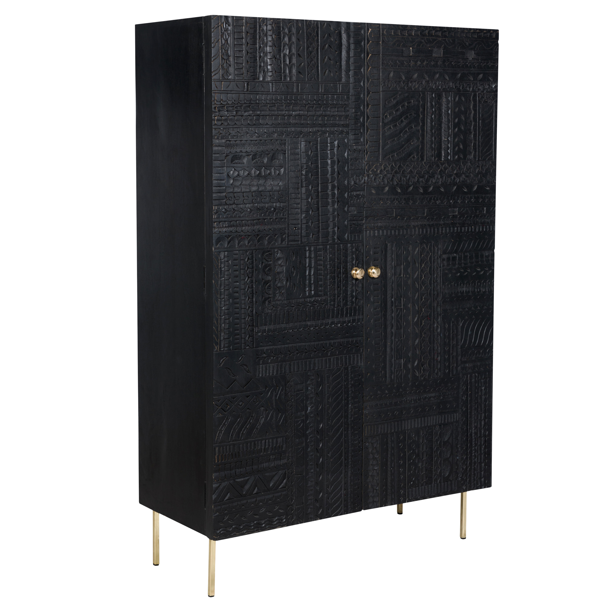 Armoire gravée en bois noir et métal doré - Chimane