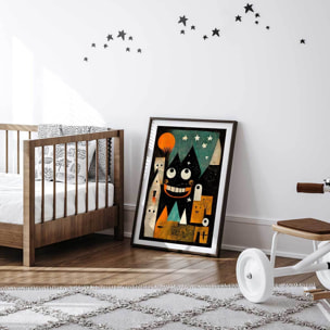 Affiche enfant ville des monstres  Affiche + cadre en bois - Noir