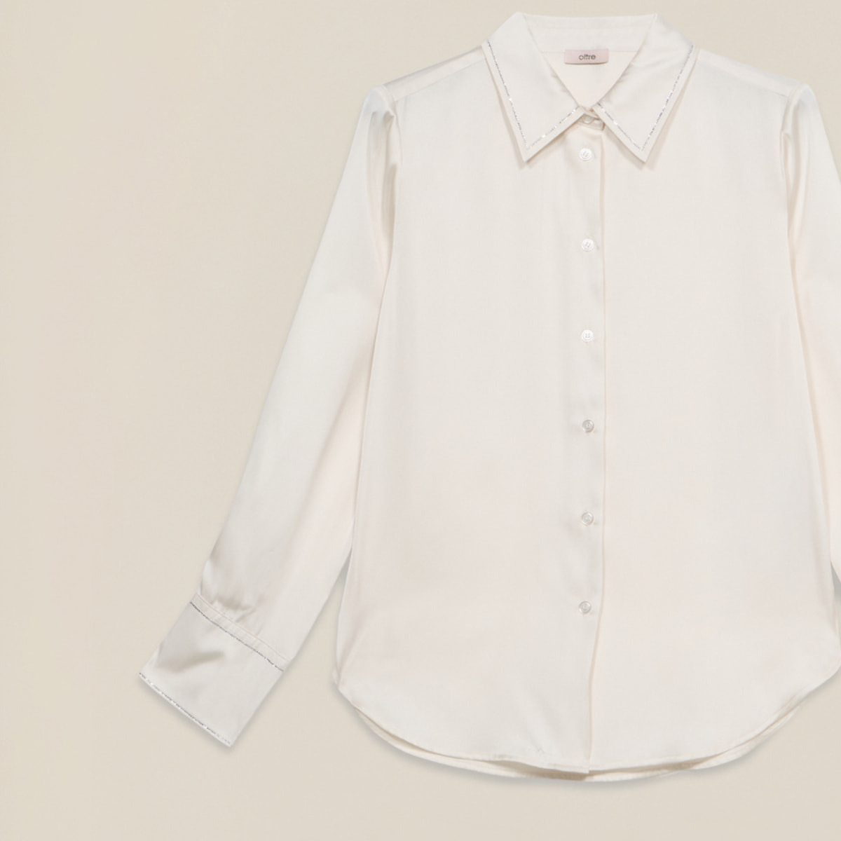 Oltre - Camisa de satén con detalle de cadenillas - Blanco
