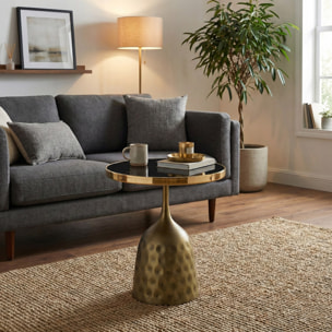 Tavolino con top in ceramica effetto marmo nero e struttura in rame - Mason