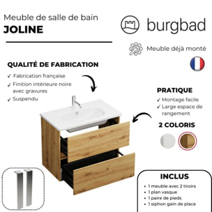 Pack meuble de salle de bain simple vasque BURGBAD Joline 100 cm chêne + colonne