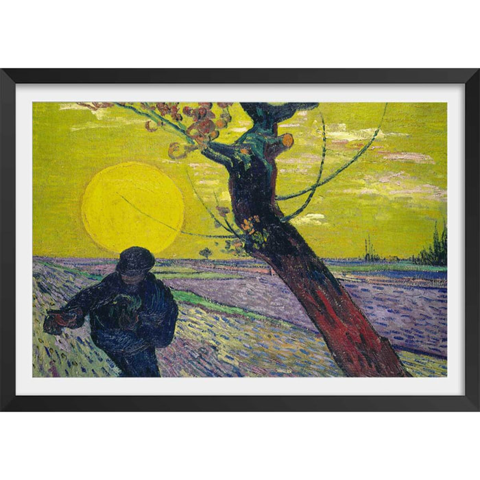 Poster Le semeur au soleil couchant - Vincent Van Gogh Affiche + cadre en bois - Noir