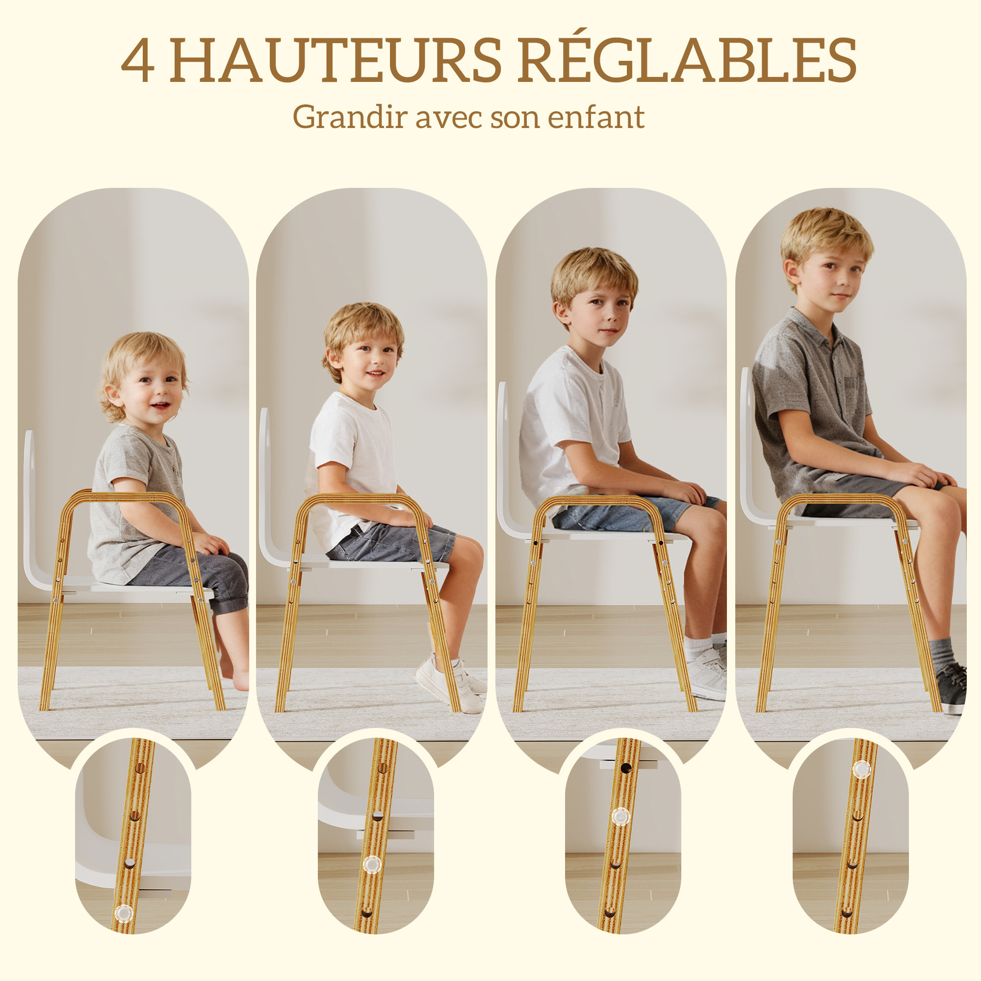 Lot de 2 chaises enfant style nordique en bois - hauteur réglable 4 niv. - empilables