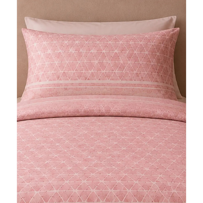Parure Copripiumino Geo Rosa in Cotone 100% Made in Italy, Stampa Digitale HD