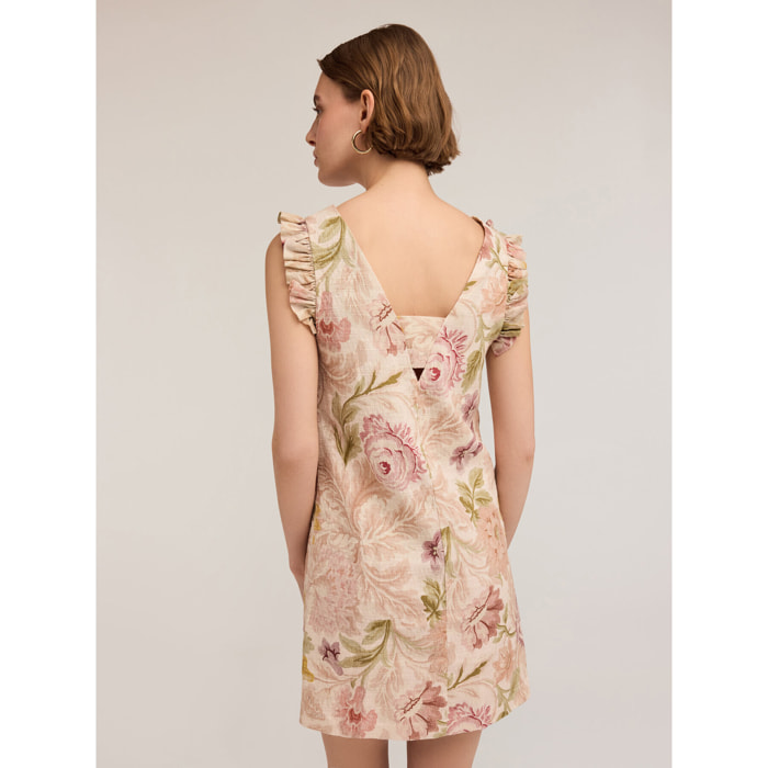 Motivi - Mini dress con stampa floreale effetto jacquard - Beige