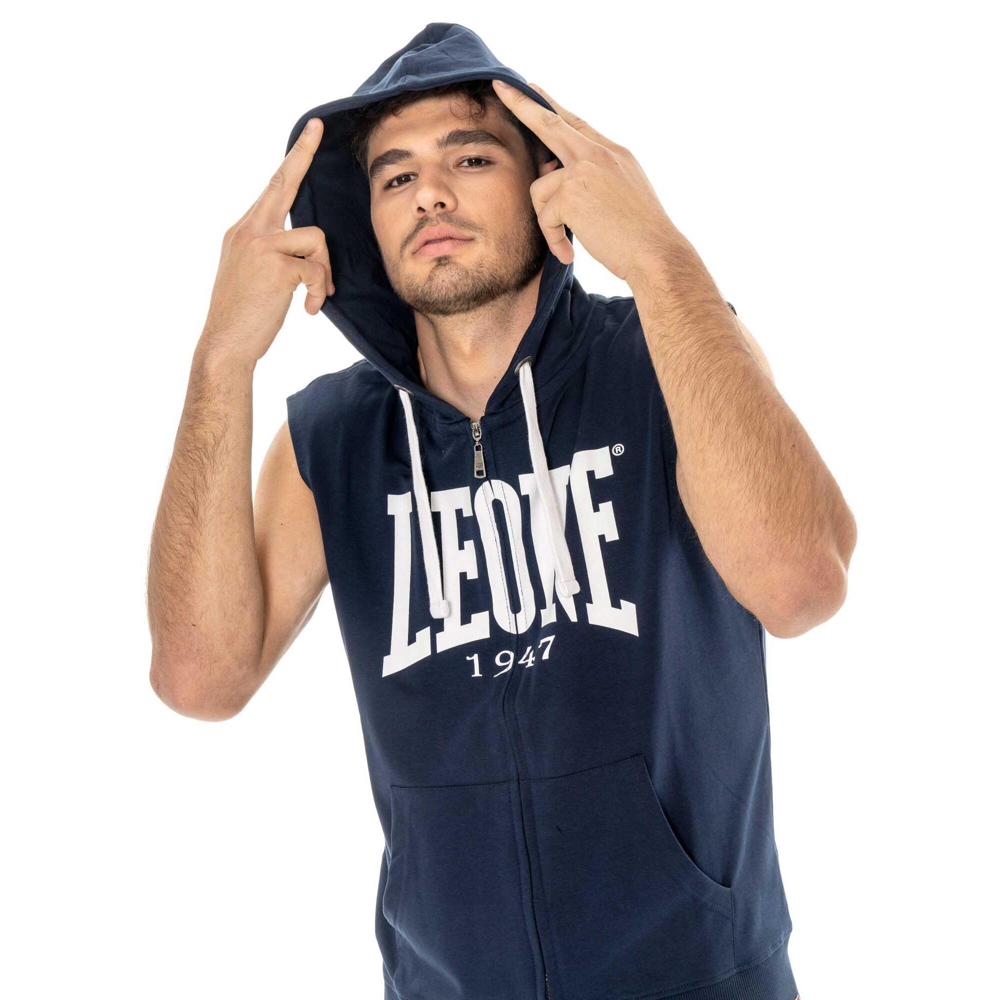 Felpa da uomo con cappuccio e zip senza maniche non felpata Leone Basic