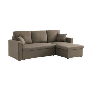 Canapé d'angle convertible en tissu marron - IDA - 3 places. fauteuil d'angle réversible coffre rangement lit modulable