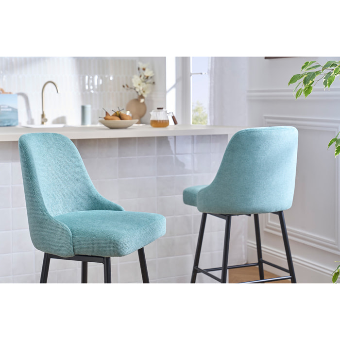 Tabourets de bar pivotants 360° en tissu chenille vert céladon et métal H66 cm (lot de 2) HASTA