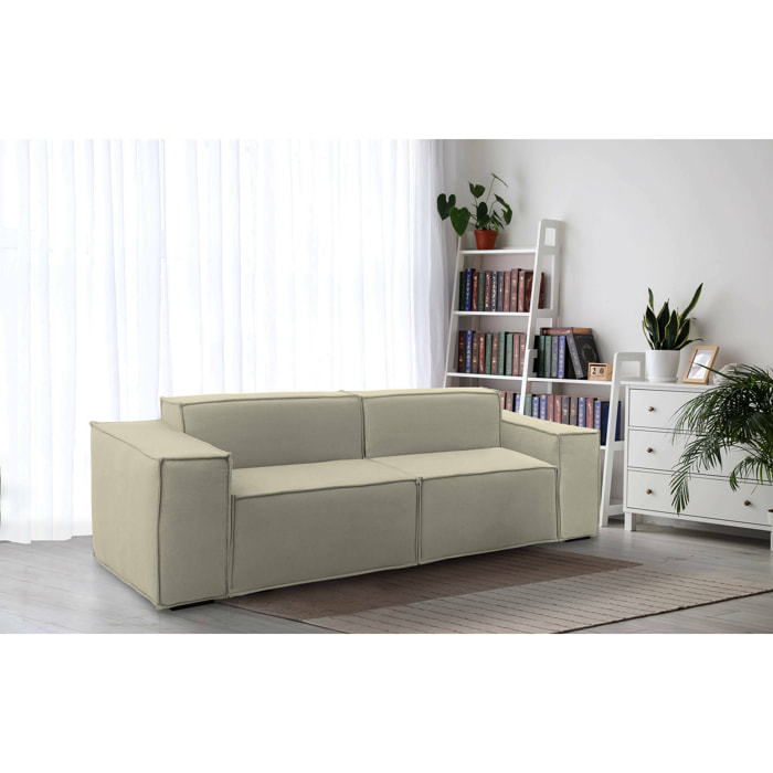 Divano fisso Paola, Divano componibile a 2 posti lineare, 100% Made in Italy, Sofà moderno da soggiorno in tessuto, Cm 220x95h70, Beige