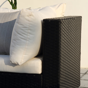 ENORA - Salon de jardin panoramique 8 places en résine tressée noir et blanc