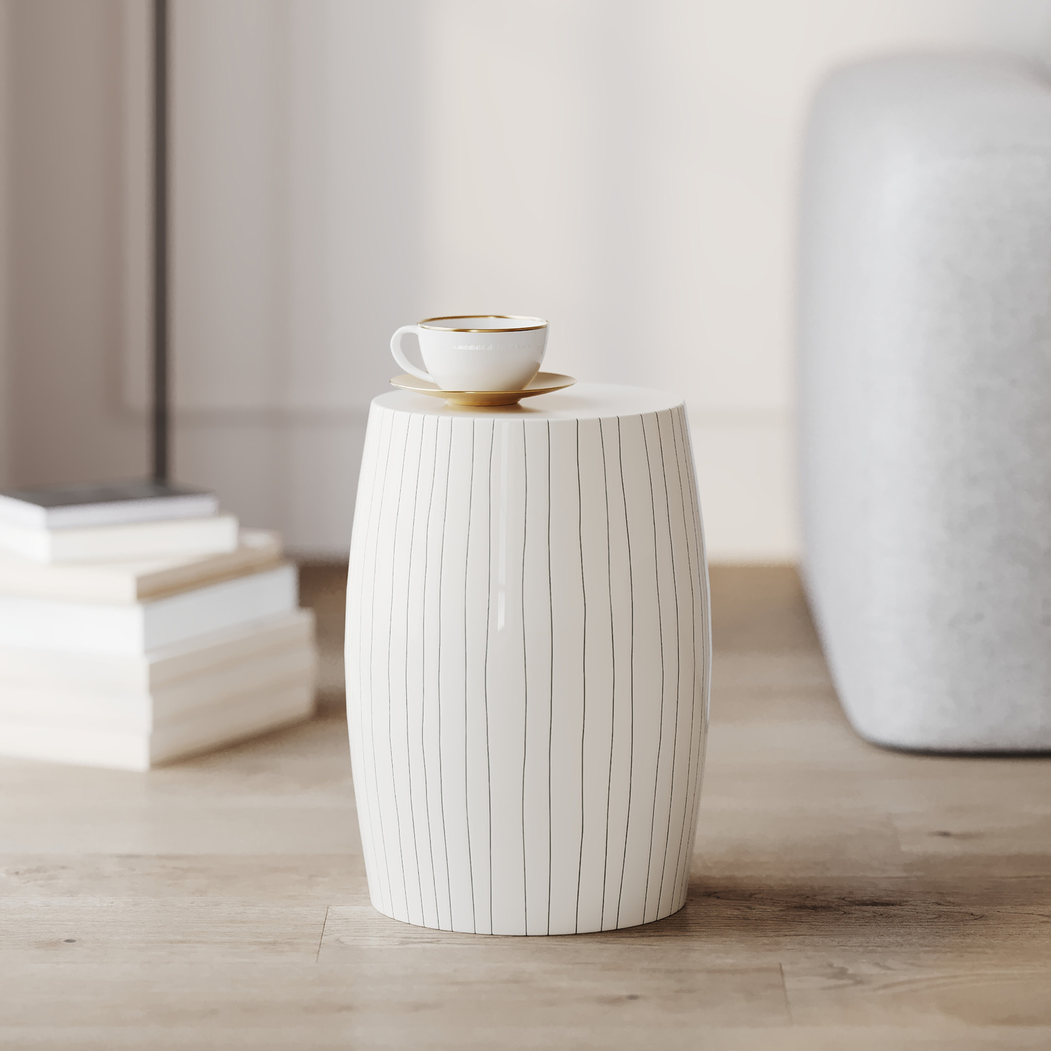 Table d'appoint ronde en métal blanc rayé D26 cm - Nello
