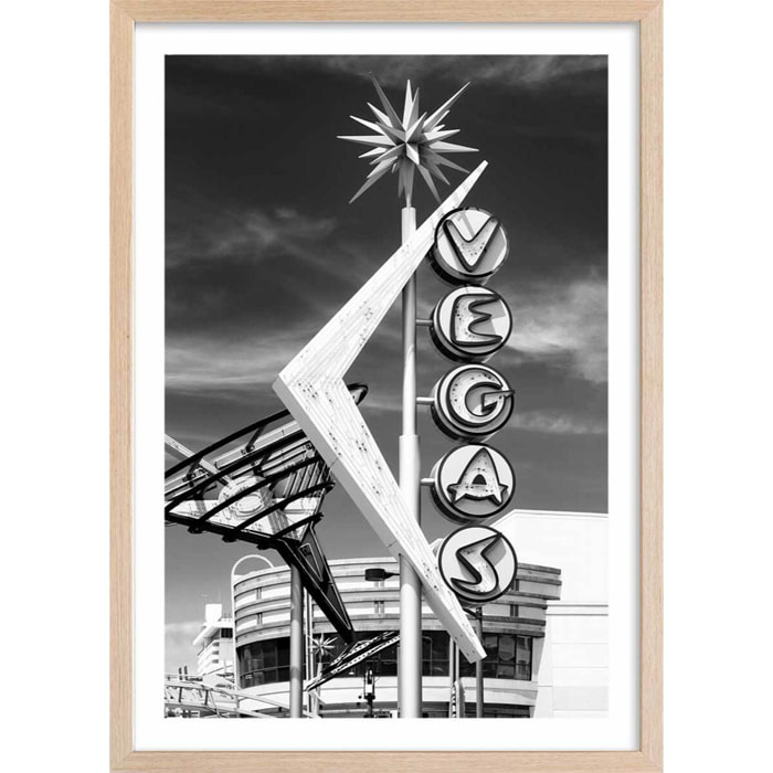 Affiche paysage Vegas vintage Affiche + cadre en bois - Chêne