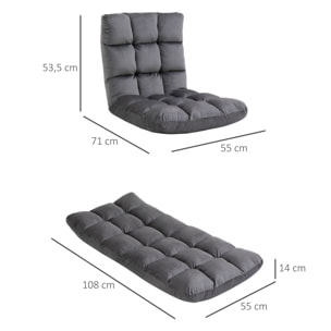 Fauteuil convertible fauteuil paresseux grand confort inclinaison dossier multipositions 90°-180° flanelle polyester capitonné gris foncé