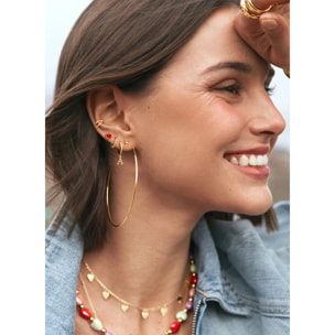 Pendiente Suelto Heart Red Enamel Plata Baño Oro