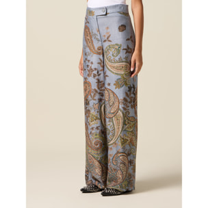 Oltre - Pantalones palazzo de satén estampado - Light - blue