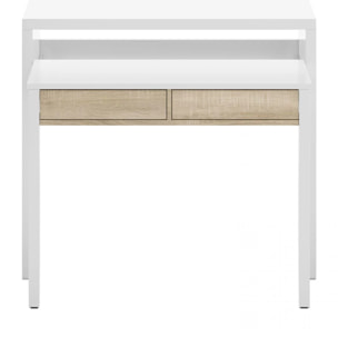 Mesa de escritorio extensible con 2 cajones en blanco artik y roble canadian 98,5x36-70 cm Zira Blanco Artik (Blanco Mate) - Roble Canadian