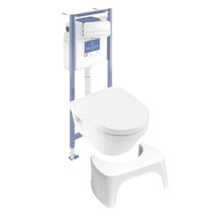 Pack WC sans bride Architectura abattant + bâti-support sol et mur + plaque blanche  + Tabouret blanc