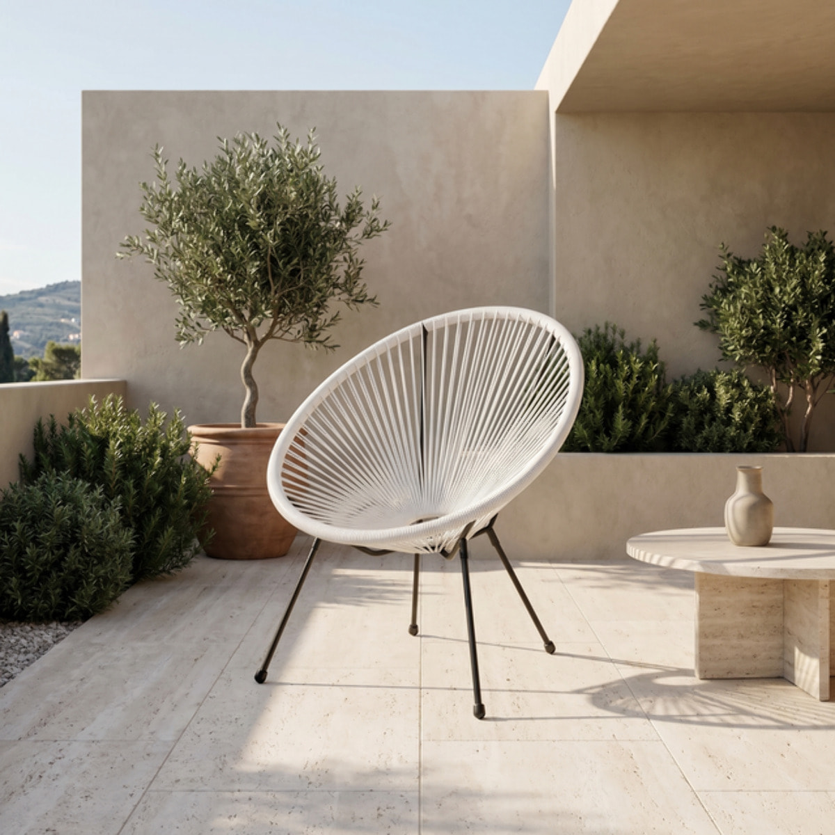 Sedia da giardino in acciaio e vimini sintetico multistring, poltrona outdoor design moderno, resistente a UV e acqua, antiruggine e facile da montare, seduta ergonomica e traspirante, ideale per balcone terrazzo e giardino