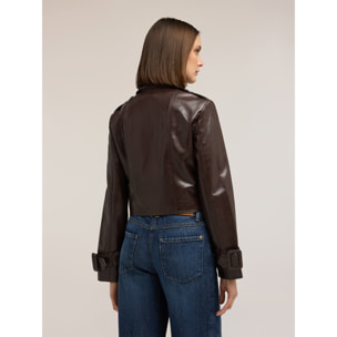 Motivi - Chaqueta cropped en tejido revestido brillante - Burgundy