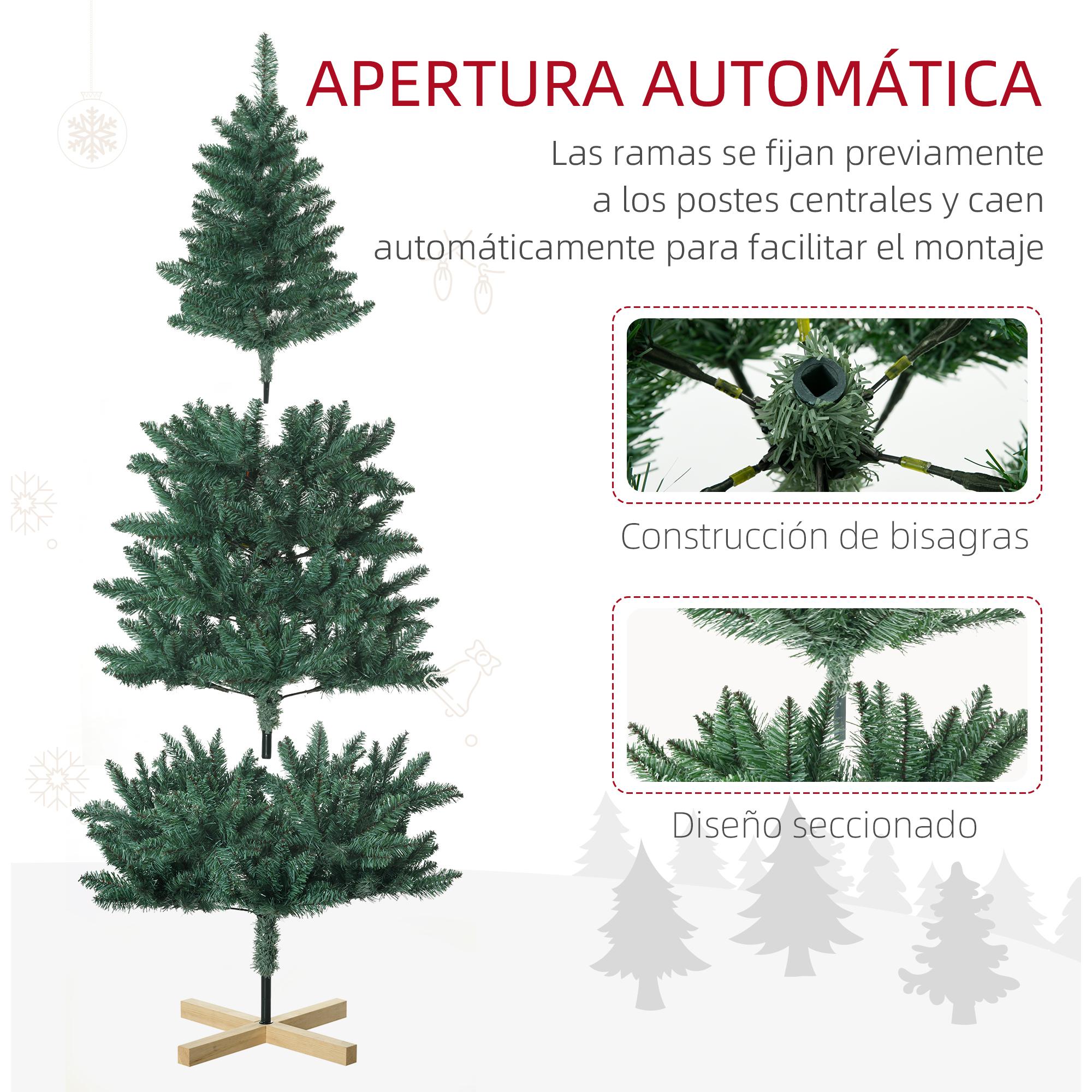 Árbol de Navidad Artificial 180 cm Árbol de Navidad Frondoso con 536 Ramas Apertura Automática y Base Cruzad de Madera Decoración para Interiores Ø90x180 cm Verde