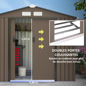 Abri de jardin - remise pour outils - cabanon porte verrouillable - dim. 213L x 130l x 185H cm - tôle d'acier chocolat