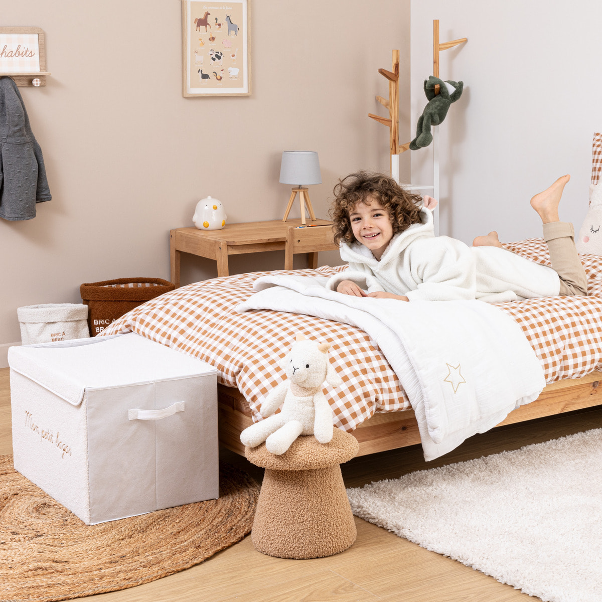 Coffre de rangement enfant Yuma blanc bouclette 36x57cm
