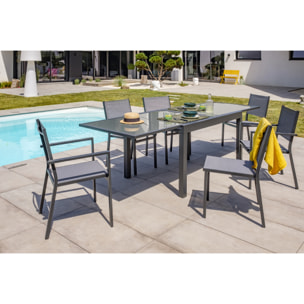 TOLEDE - Ensemble repas 6 places en aluminium et plateau verre