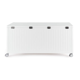 Baule da giardino BRAGA in alluminio bianco, con ruote e maniglia effetto legno