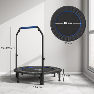 Trampolín de Fitness Adultos Ø114 cm, Cama Elástica Plegable con Mango Ajustable de 4 Niveles, Marco de Acero, para Entrenamiento Piernas, Cuerpo en Hogar, Oficina, Gimnasio, Azul y Negro
