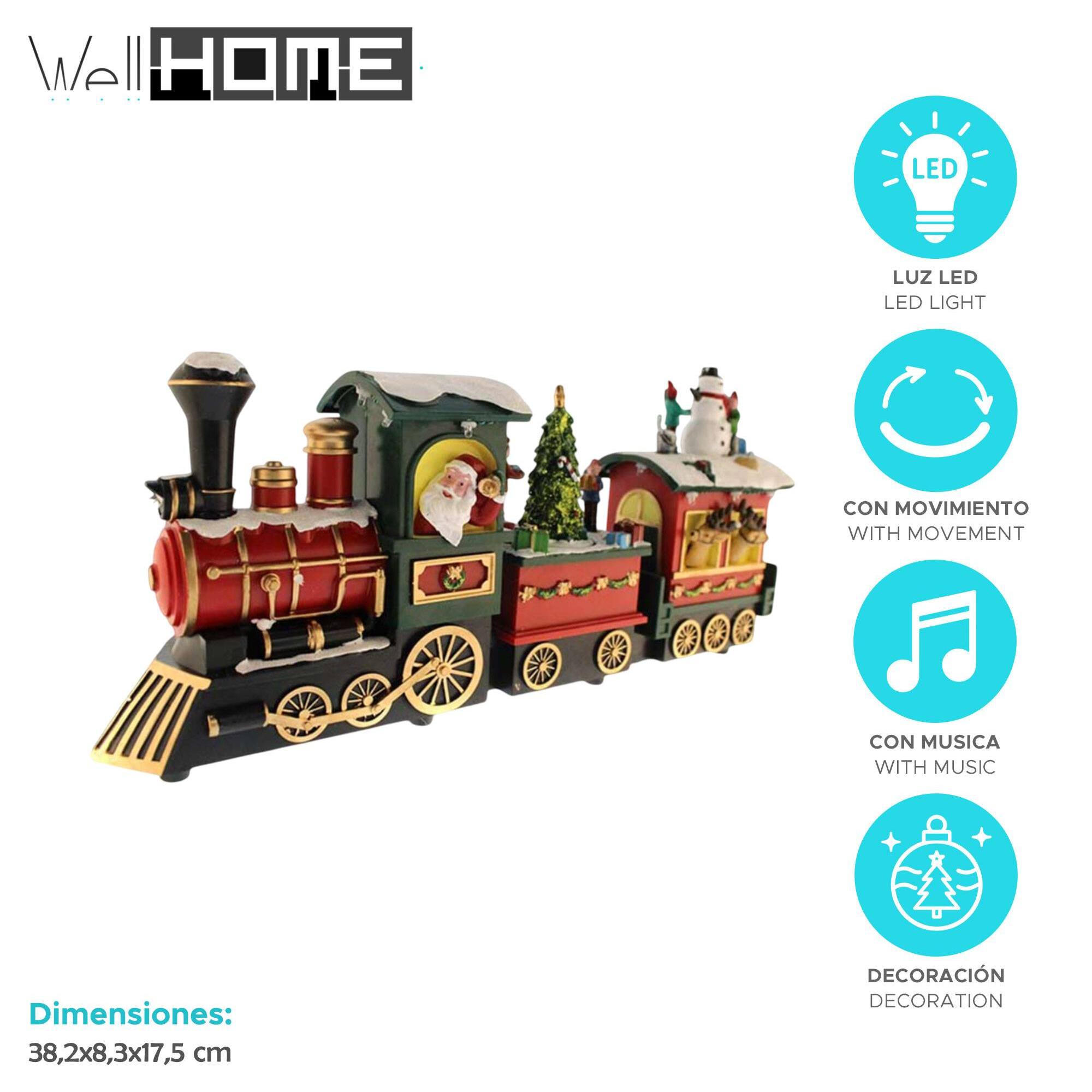 Tren santa decorativo navideño con movimiento, luces led y música