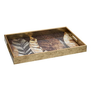 Plateau rectangulaire Elya 43x30x4 cm feuilles marrons