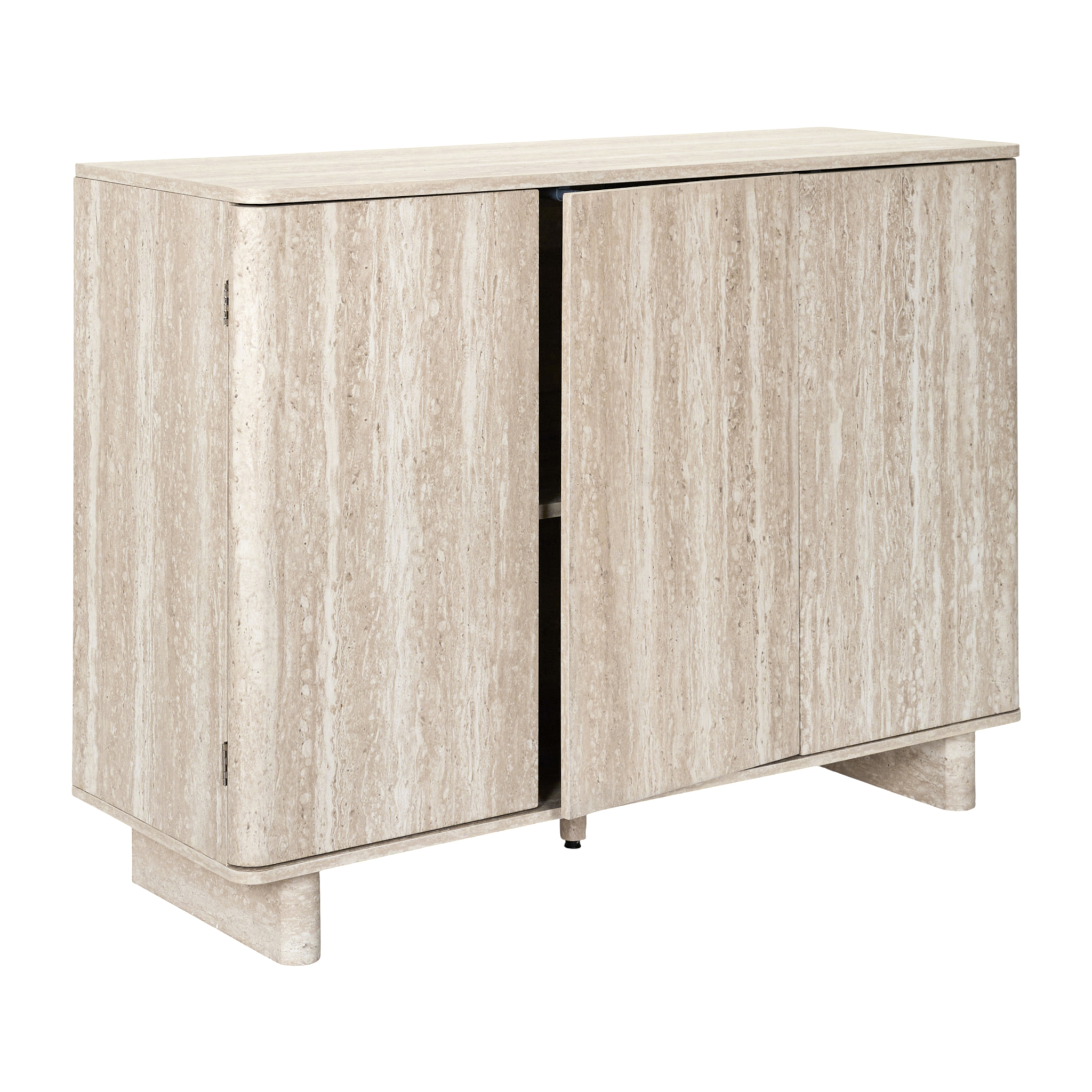 Buffet - HOME DECO FACTORY - Pietra - 3 Portes - Effet Pierre - Blanc et Beige