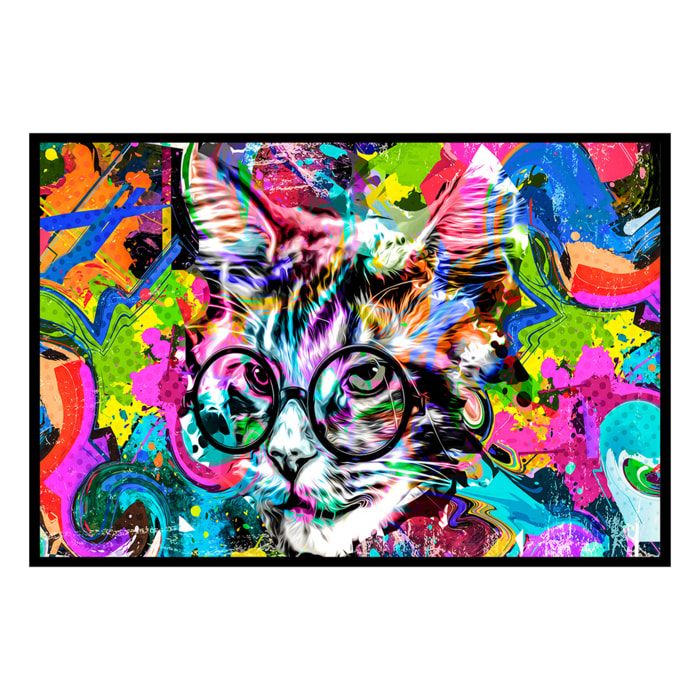 Affiche encadrée chat pop art coloré Affiche + cadre en métal - Noir