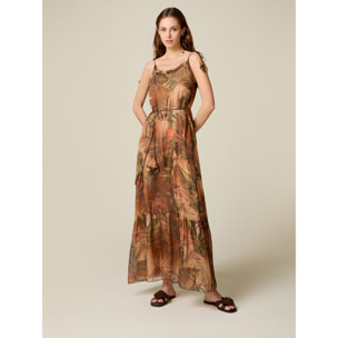 Oltre - Vestito lungo in chiffon misto seta - Marrone