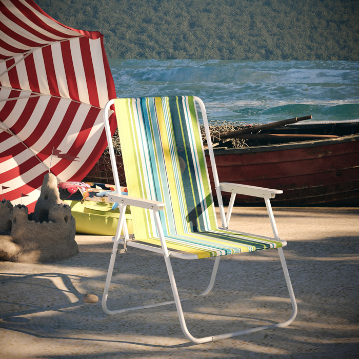 Sedia Pieghevole Da Spiaggia Campeggio Camping Leggera E Resistente In Metallo In Tessuto Oxford 600D Con Braccioli Seggiola Verde Azzurro Giallo